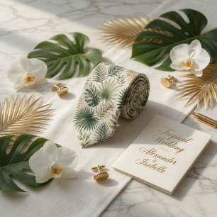 Luxury Tropical Gold Green Watercolor Palm Leaf Tie