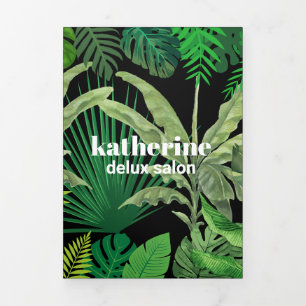 Luxury Tropical Modern Boutique & Salon Black Tri-Fold Card
