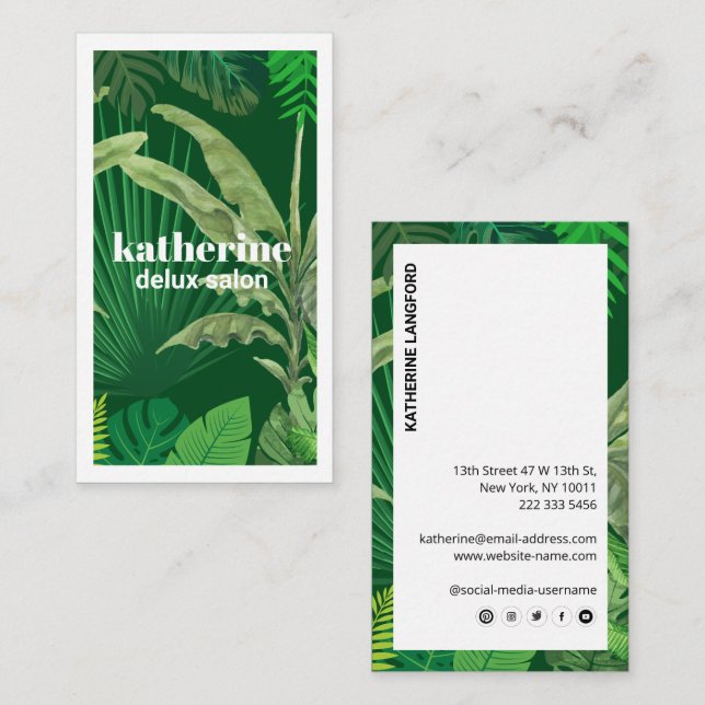 Luxury Tropical Modern Boutique & Salon Green Business Card (Front/Back)