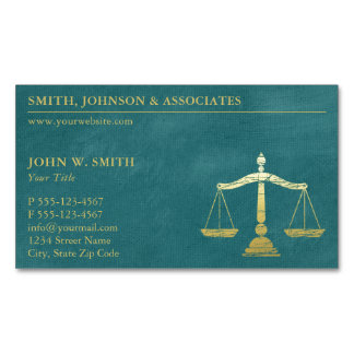 Luxury Turcuoise Lawyer Scales of Justice Magnetic Business Card