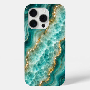Luxury Turquoise Agate Marble with Gold Veins iPhone 15 Pro Case