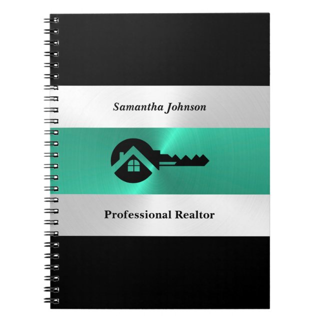 Luxury Turquoise & Black Key Real Estate Notebook (Front)
