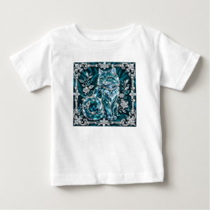 Luxury Turquoise Crystal Cat   Silver Frame Baby T-Shirt