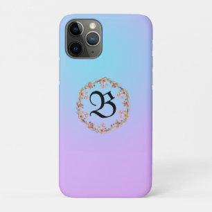 Luxury Turquoise floral gradient monogram name Case-Mate iPhone Case