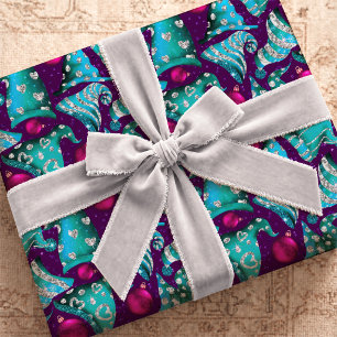 Luxury Turquoise Glitter Christmas Gnome Hat Wrapping Paper