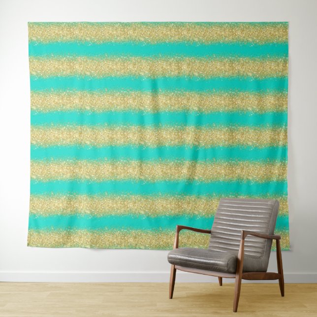 Luxury Turquoise Gold Glitter Tapestry (In Situ (Horizontal))