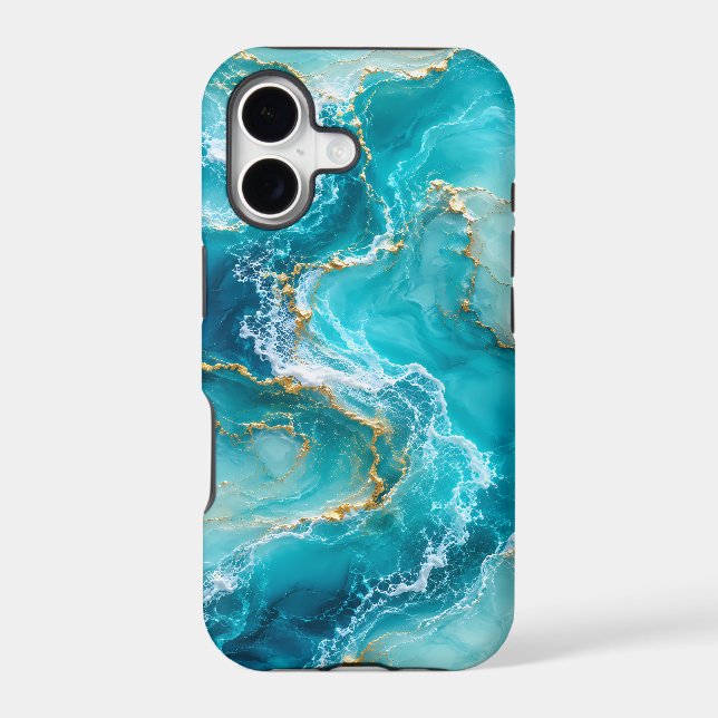 Luxury Turquoise Ocean Marble with Gold Foil Waves (Back)
