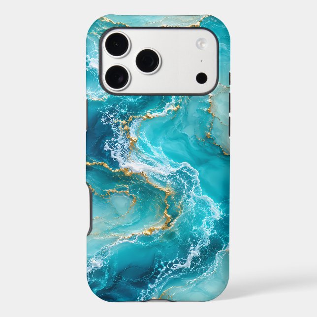 Luxury Turquoise Ocean Marble with Gold Foil Waves (Back)