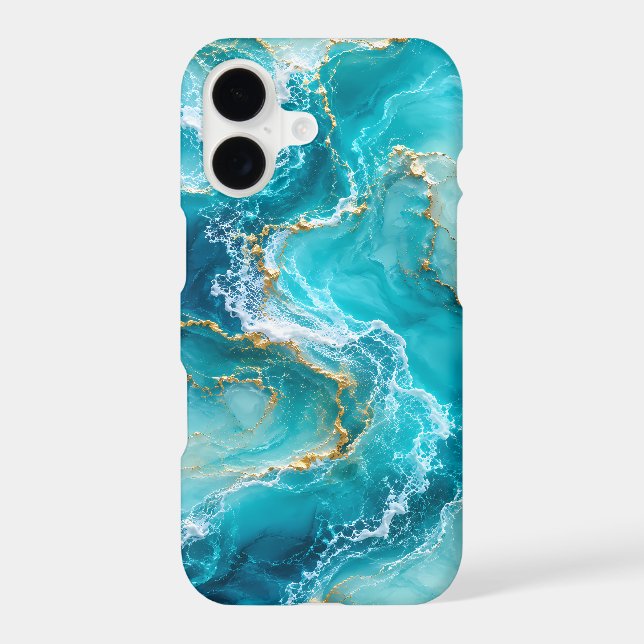 Luxury Turquoise Ocean Marble with Gold Foil Waves (Back)