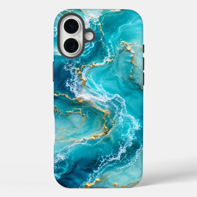 Luxury Turquoise Ocean Marble with Gold Foil Waves Case-Mate iPhone Case (Back)