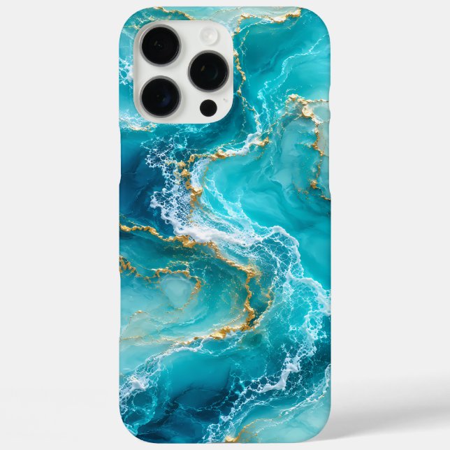Luxury Turquoise Ocean Marble with Gold Foil Waves Case-Mate iPhone Case (Back)