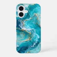 Luxury Turquoise Ocean Marble with Gold Foil Waves