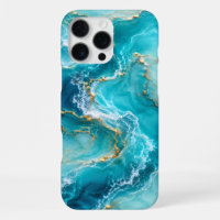 Luxury Turquoise Ocean Marble with Gold Foil Waves