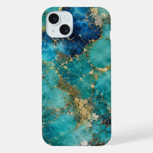 Luxury Turquoise Stone with Elegant Gold Veins iPhone 15 Plus Case