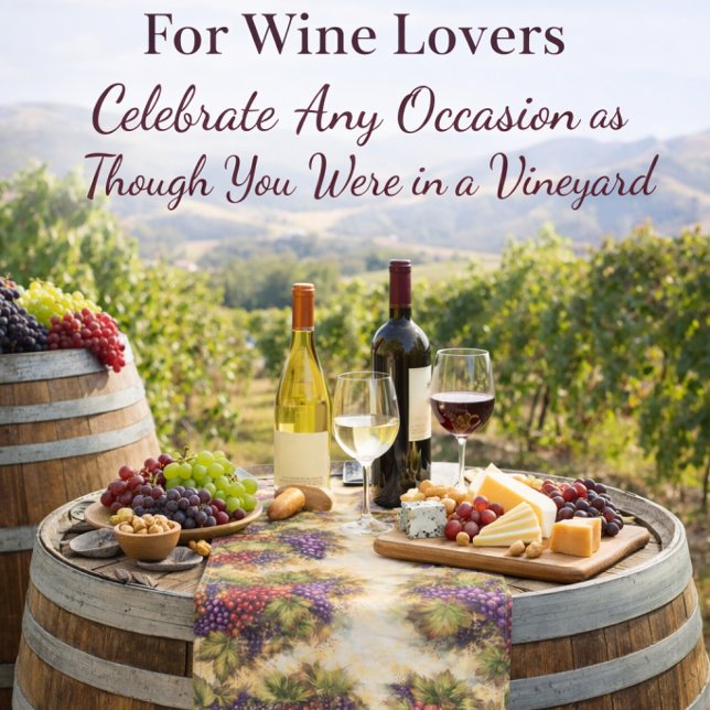 Luxury Tuscan Grapes Watercolor Table Runner (Elevate fine dining with this luxury vineyard grape table runner—rich colour, timeless style, )