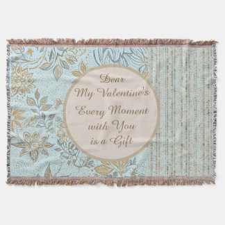 Luxury, Valentine's Day,Gold Soft Blue Flowers Art Throw Blanket
