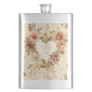 Luxury,Valentine's Day,I Love You,Roses,Love Heart Hip Flask