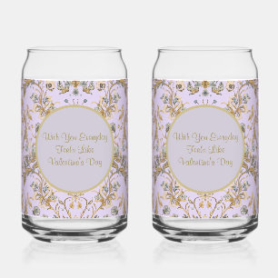 Luxury, Valentine's Day Soft Purple Gold Flowers  Can Glass