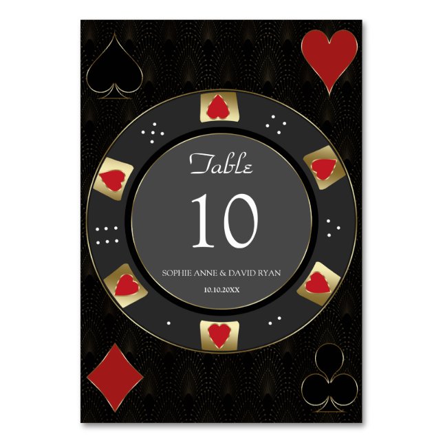 Luxury Vegas Gold Casino Poker Chip Wedding Table Number (Front)