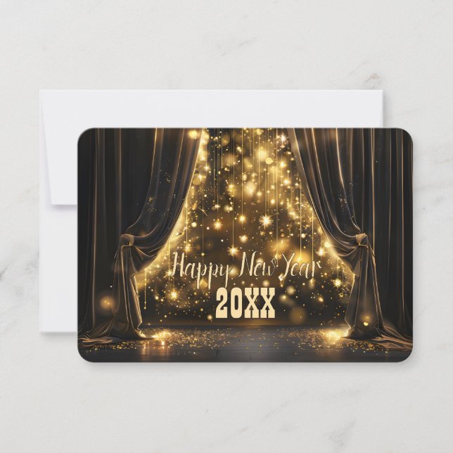 Luxury Velvet Curtain Golden Glow New Year  Card (Front)