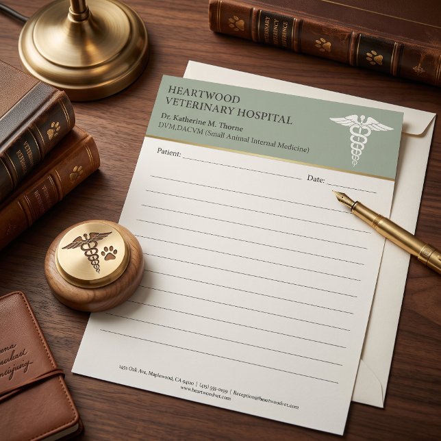 Luxury Veterinary Clinic Letterhead DVM Caduceus  (Luxury Veterinary Clinic Letterhead DVM Caduceus Editable)