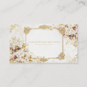 Luxury Victorian Gold Rococo Frame White Floral Business Card