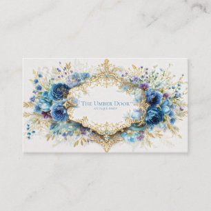 Luxury Victorian Ornate Gold Frame Blue Floral Business Card