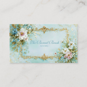Luxury Victorian Ornate Gold Frame Teal Floral Business Card