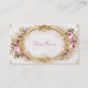 Luxury Victorian Ornate Gold Oval Frame Blush Rose Business Card