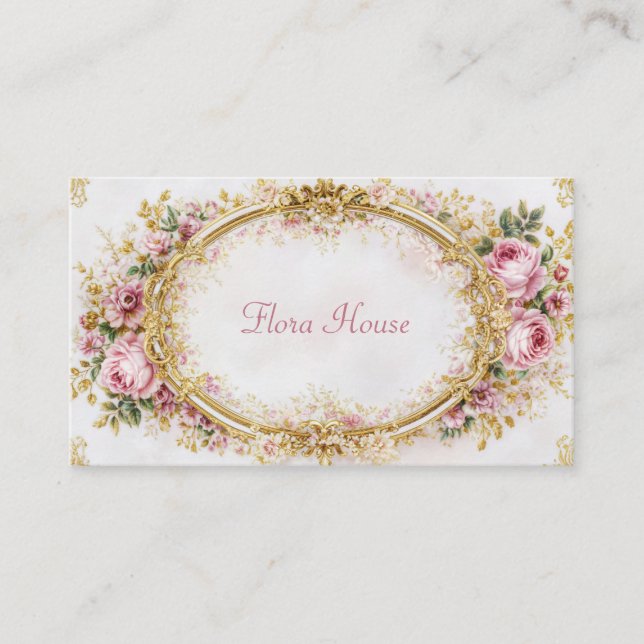 Luxury Victorian Ornate Gold Oval Frame Blush Rose Business Card (Front)