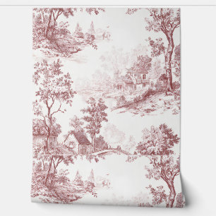 Luxury Vintage Blush Pink Ivory Toile Jouy French Wallpaper