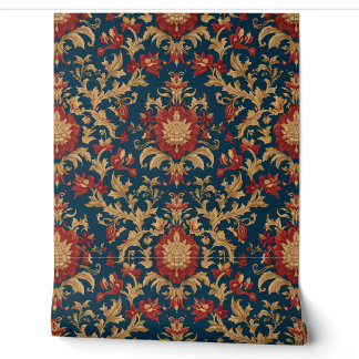 Luxury Vintage British Aristocratic Navy Red Gold Wallpaper