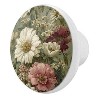 Luxury Vintage British Classic Countryside Floral Ceramic Knob
