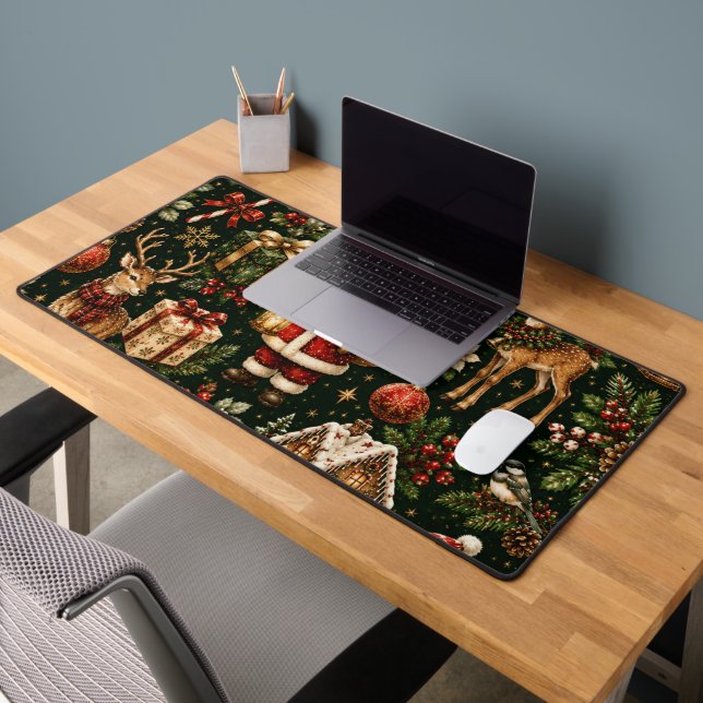 Luxury Vintage Christmas Holiday Pattern Desk Mat (Office 2)