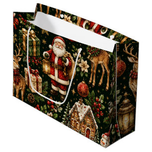 Luxury Vintage Christmas Holiday Pattern Large Gift Bag