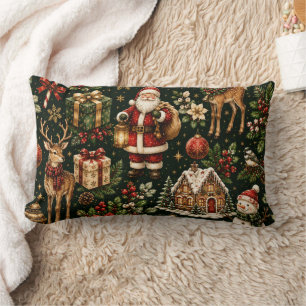 Luxury Vintage Christmas Holiday Pattern Lumbar Cushion