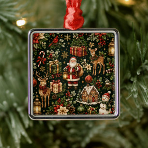 Luxury Vintage Christmas Holiday Pattern Premium Metal Tree Decoration