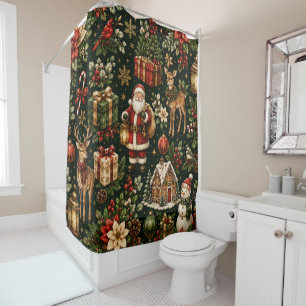 Luxury Vintage Christmas Holiday Pattern Shower Curtain
