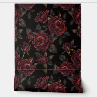 Luxury Vintage Dark Victorian Floral Burgundy Rose Wallpaper