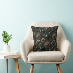 Luxury Vintage Emerald and Pearl Jewellery Pattern Cushion