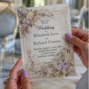 Luxury Vintage Floral Old Money English wedding Invitation