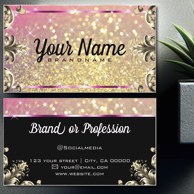 Luxury Vintage Flourish Glitter Luminous Stars Business Card (Creator Uploaded)