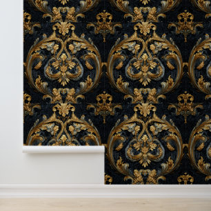 Luxury Vintage French Baroque Black Gold Royal Wallpaper