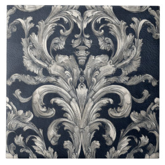 Luxury Vintage French Baroque Ivory Navy Blue Tile