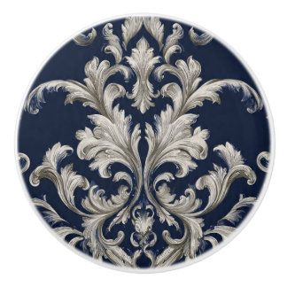 Luxury Vintage French Baroque Navy Blue Ivory Ceramic Knob