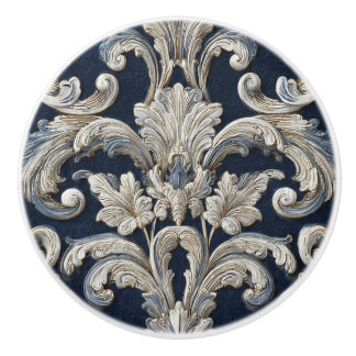 Luxury Vintage French Baroque Navy Blue Ivory Ceramic Knob