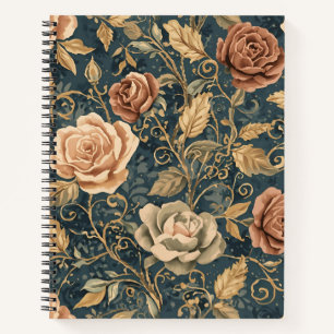 Luxury, Vintage,Garden of Roses, Blue Background Notebook