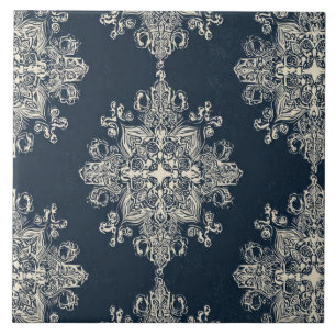 Luxury Vintage Islamic Geometric Royal Navy Blue Tile