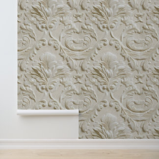 Luxury Vintage Minimal Elegant Damask Ivory Cream Wallpaper