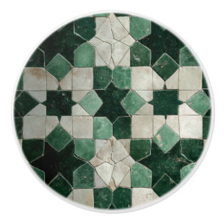 Luxury Vintage Moroccan Zellige Emerald Green Ceramic Knob